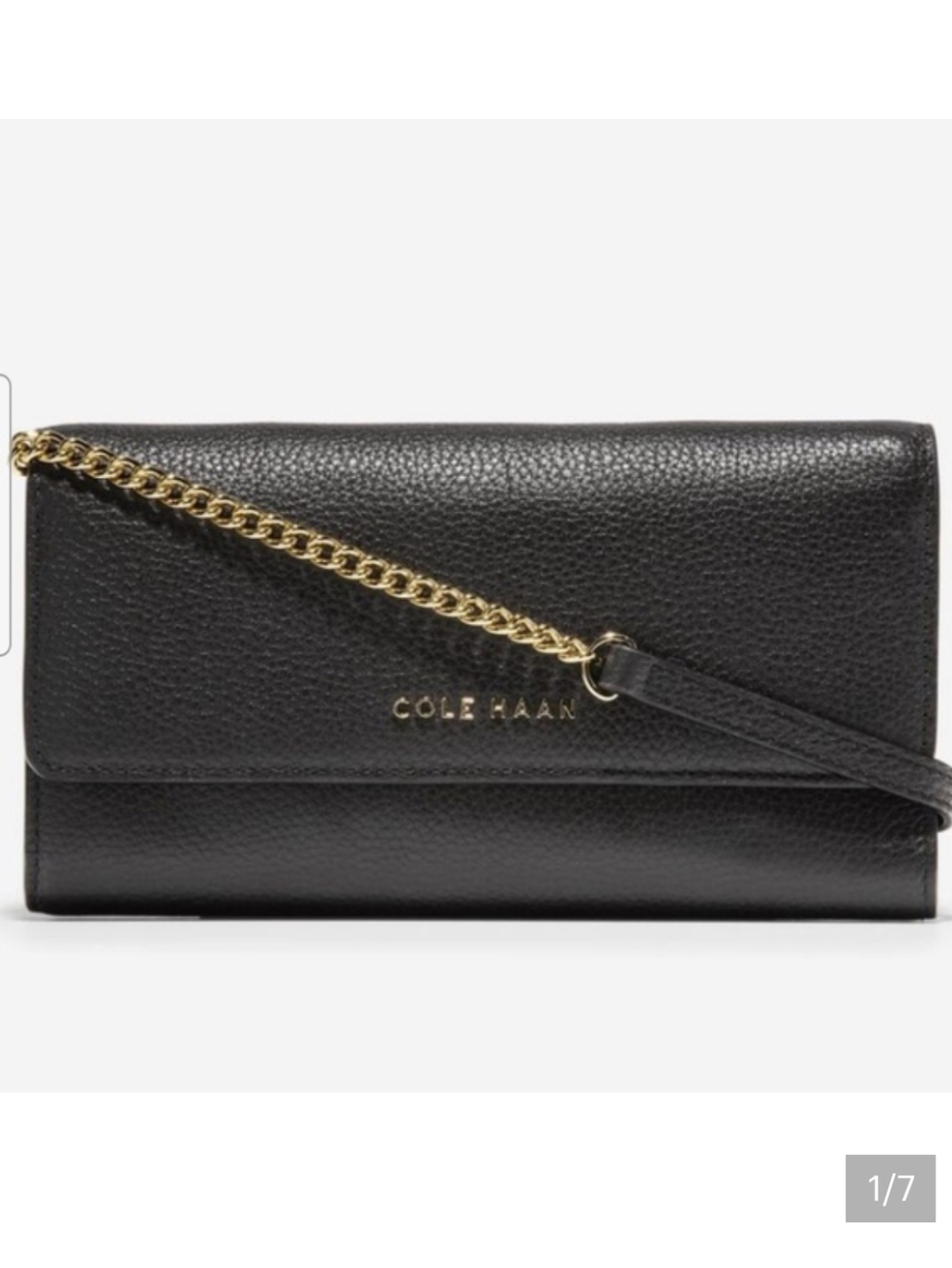 Cole Haan Black Leather Wallet with Gold Chain Strap Grand Series Wallet